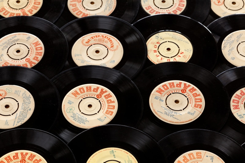 audio, old, close-up, high angle view, label, technology, variation, directly above, pattern, geometric shape, players, play, background, backgrounds, shape