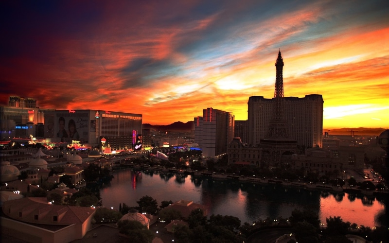 View, Sky, Buildings, Sunset, Lights, Las, Night, Casino, 1080P, Red, Vegas, City