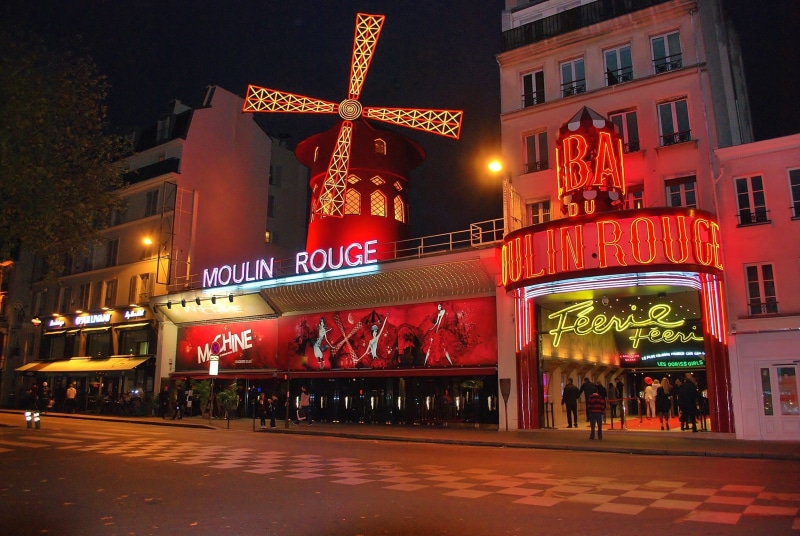 1080P, Paris, incidental people, Red Mill, casino, nightlife, built Structure, travel Locations, lighting equipment, group of people, real people, road