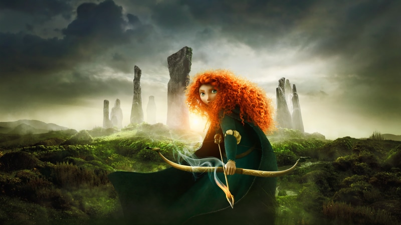redhead girl, cartoon, dark, magic, Scotland, Brave heart, fantasy, people, outdoors, architecture, beauty in nature, primate, fog, digital, mist, one Person