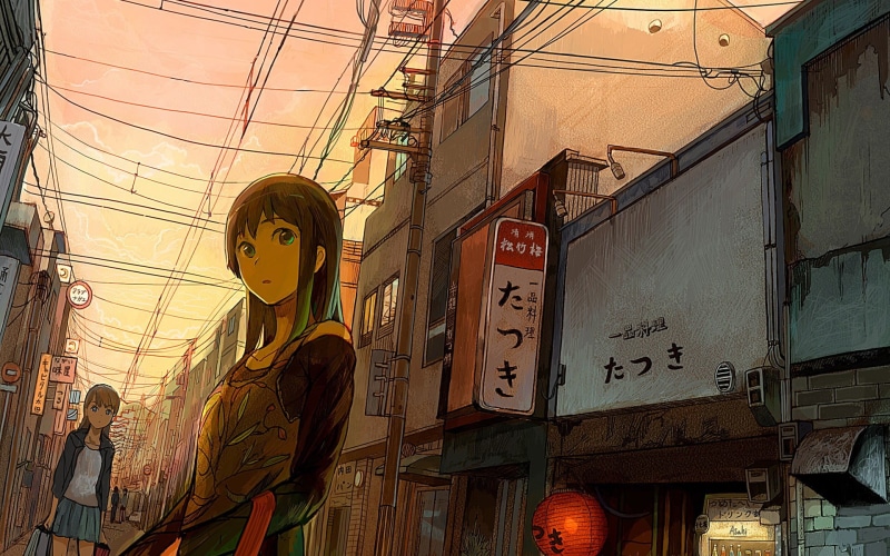 female, anime, haired, power supply, connection, no people, architecture, lighting equipment, city, communication, text, anime girls, electricity, human representation