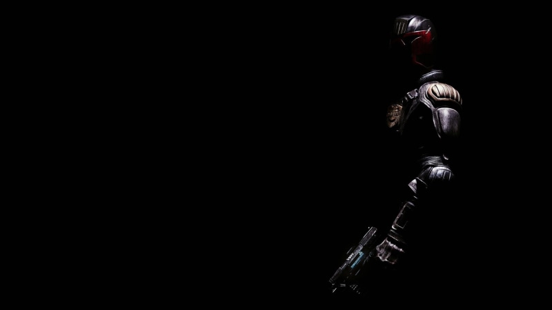 Judge Dredd, government, standing, 1080P, aggression, copy space, full length, protection, weapon, movies, black background, men, representation, military
