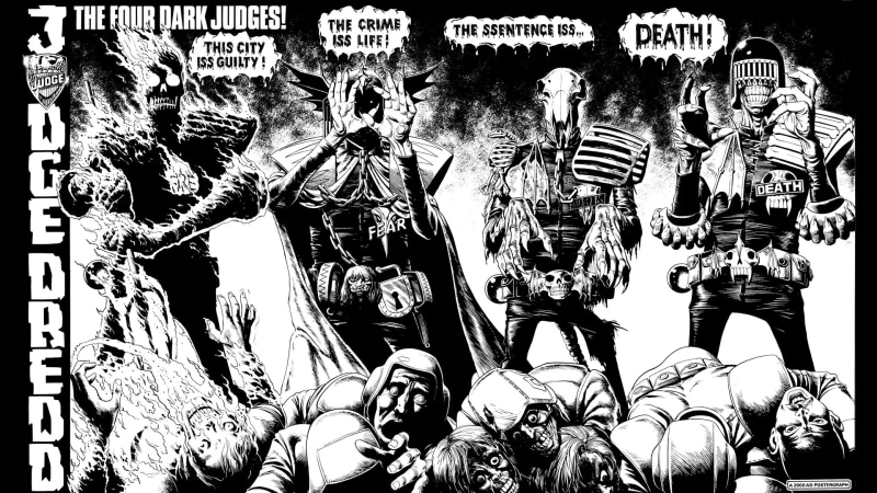 cartoon/comic, judge, hd, 1080P, dredd, bw