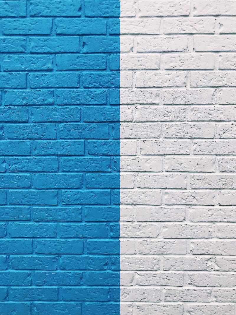 brick, painted, outdoors, contrast, built structure, blue, division, textured, textured effect, white, 4K, paint, turquoise colored, city, backgrounds