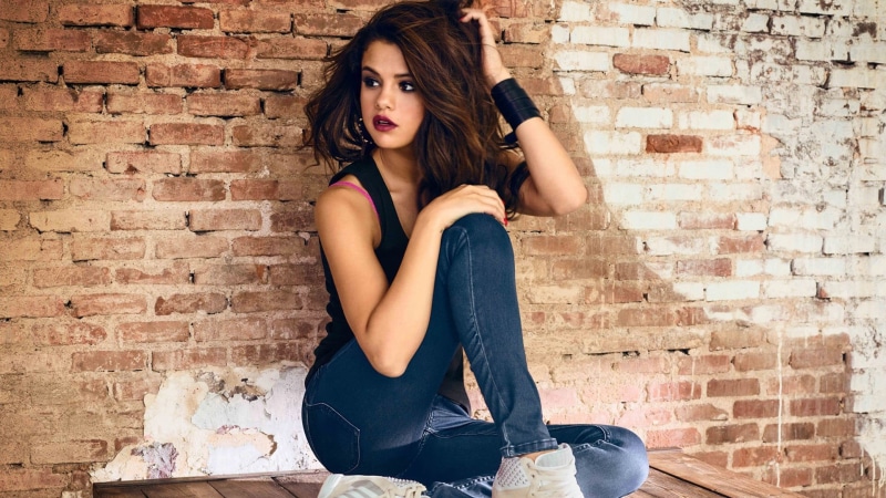 selena, brick wall, casual clothing, young adult, red lipstick, young women, adult, hair, brick, wall - building feature, teenager, jeans, lifestyles, brunette