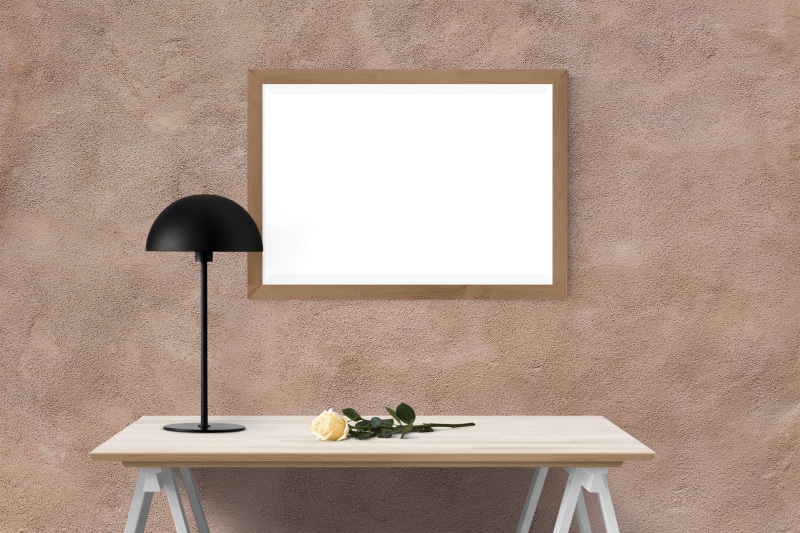 black, mock, picture frame, absence, vase, freshness, interior, table, indoors, lighting equipment, 4K, wooden, canvas, decoration, realistic, home interior