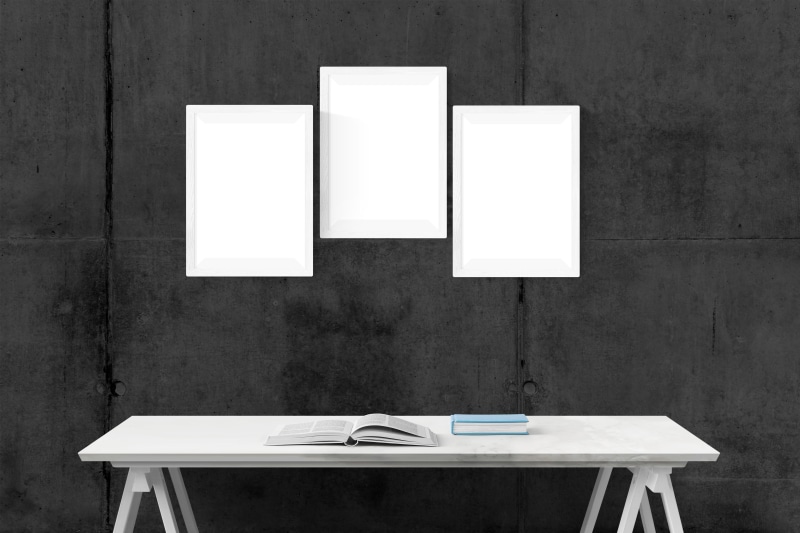 mockup, decoration, blank, wall - building feature, stock, group of objects, desk, wood - material, three, business, 5K, table, interior, poster, decor