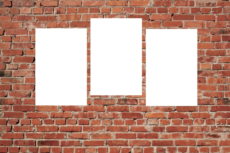 poster, bricks, mockup, picture frame, wall, copy space, 5K, message, backgrounds, brick wall, architecture, white color, realistic, red, mock, marketing