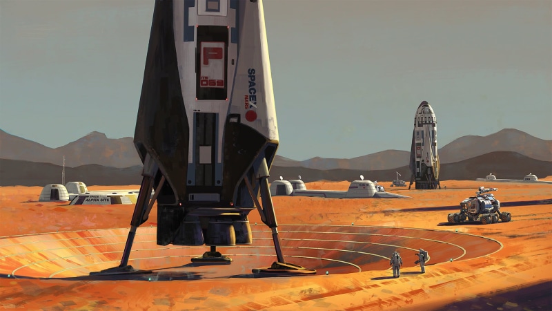 mode of transportation, illustration, science fiction, two, outdoors, space, transportation, mountain, day, air vehicle, travel destinations, sky, shadow