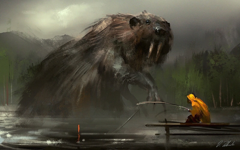 vertebrate, tree, animal wildlife, humor, water, group of animals, wet, fantasy art, no people, river, Darek Zabrocki, rain, emotion, outdoors, fog, mammal