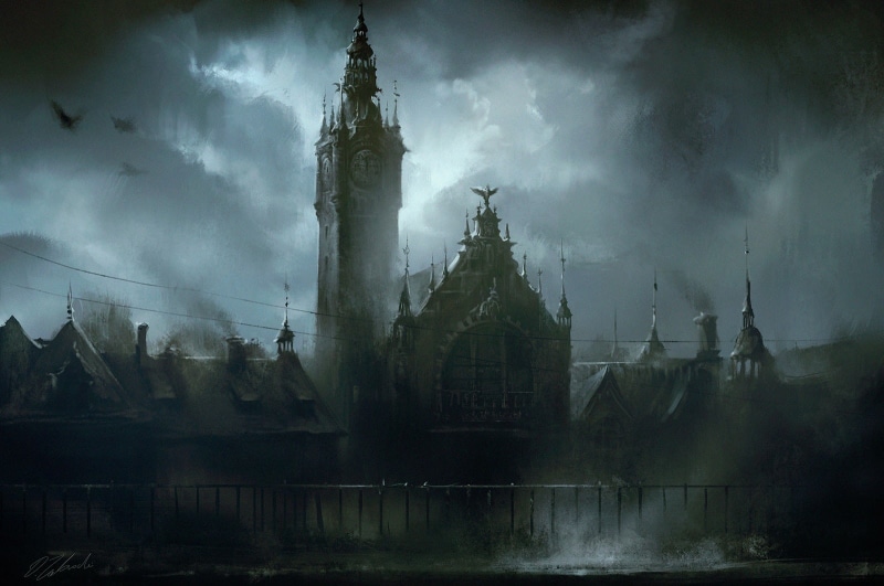 Polish, Poland, Gdańsk, fantasy art, Darek Zabrocki, railway station, fantasy city, 720P