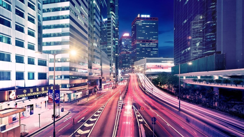 building, evening, city, light, light trail, city street, gray, no people, photography, road, street, office building exterior, architecture, concrete