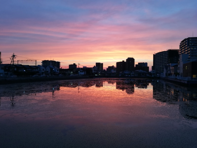 silhouette, sky, dusk, outdoors, orange color, 4K, Japan, city, no people, building, nature, building exterior, residential district, cloud - sky, sunset