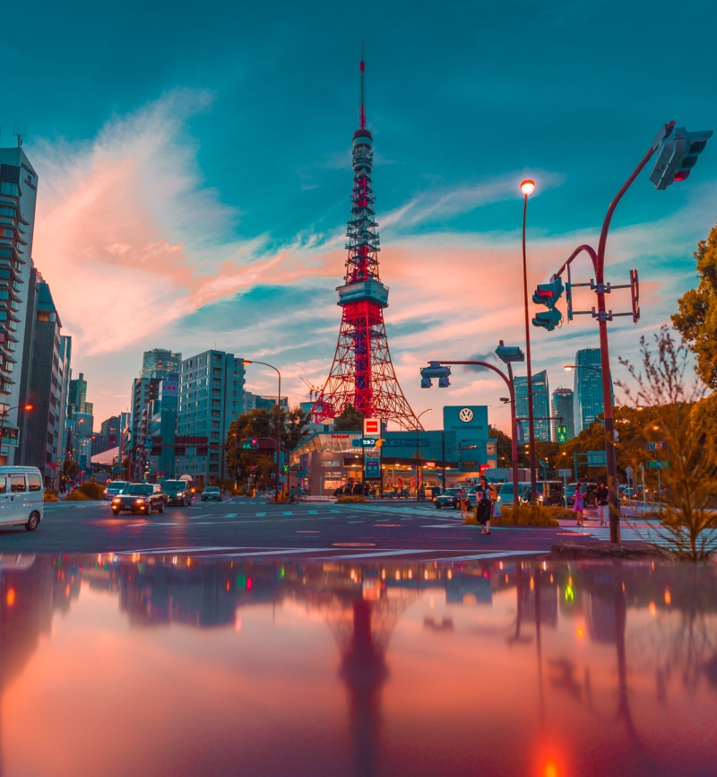resort, 4K, office building exterior, minato-ku, water, sunset, street view, cityscape, blue, waterfront, sun, city, nature