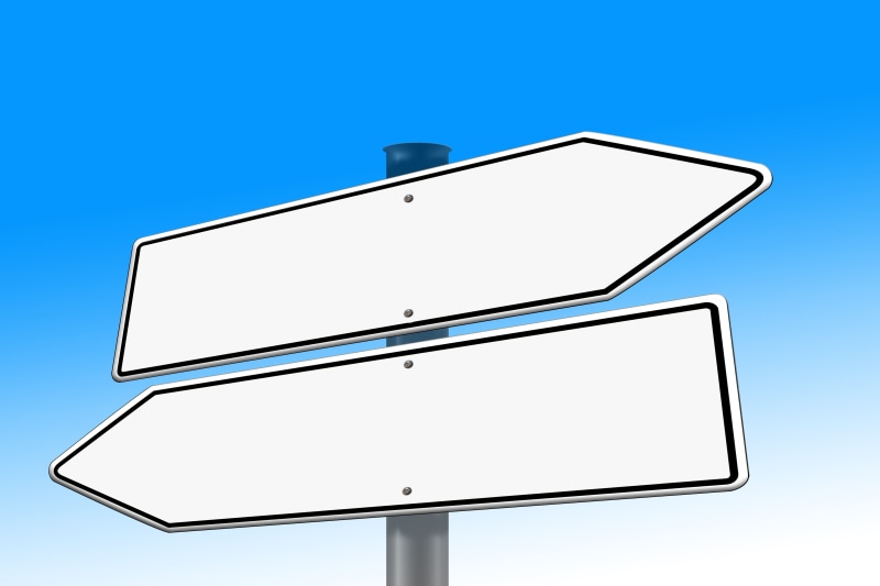 opposed to, arrow, street, signs, next, technology, advice, road sign, outdoors, traffic sign, white color, guidance, traffic, advertisement, communication