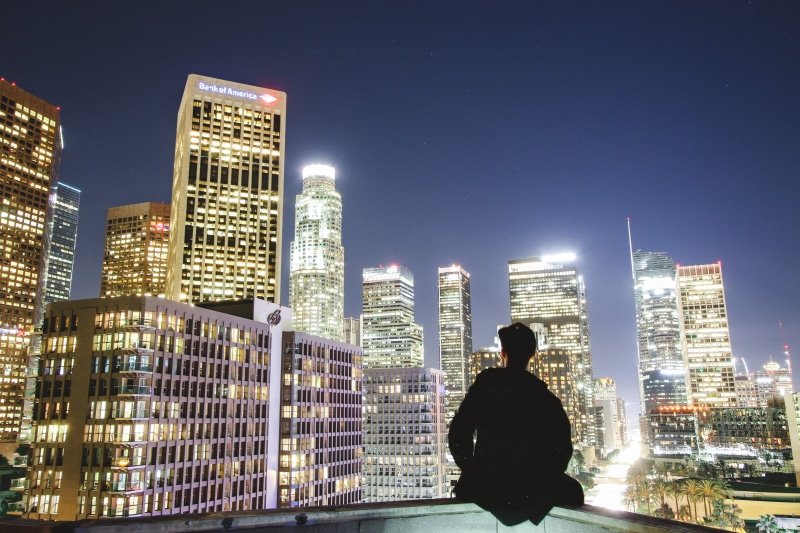 outdoors, urban, united states, skyscrapers, financial district, one person, silhouette, downtown, built structure, architecture, modern, town, high rise