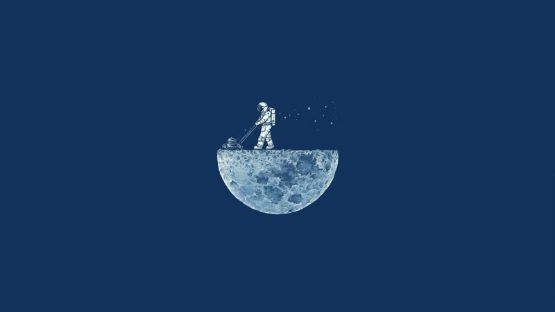 moon, graphics, mowing, 1080P, using, astronaut, mower, push, funny, 1920x1080