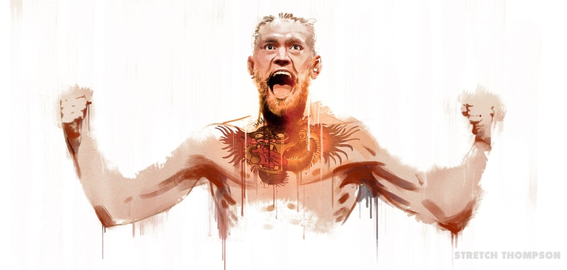 front view, studio shot, adult, people, clip, human hair, white Background, men, mcgregor, emotion, mouth, mouth open, conor, looking at camera, aggression