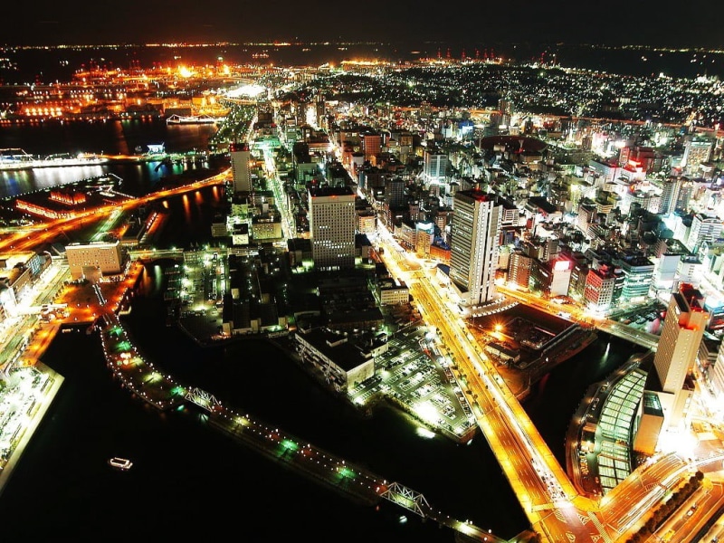 city life, built structure, nightlife, horizon, crowd, Yokohama, building exterior, transportation, Japan, night, computer, illuminated, architecture, building