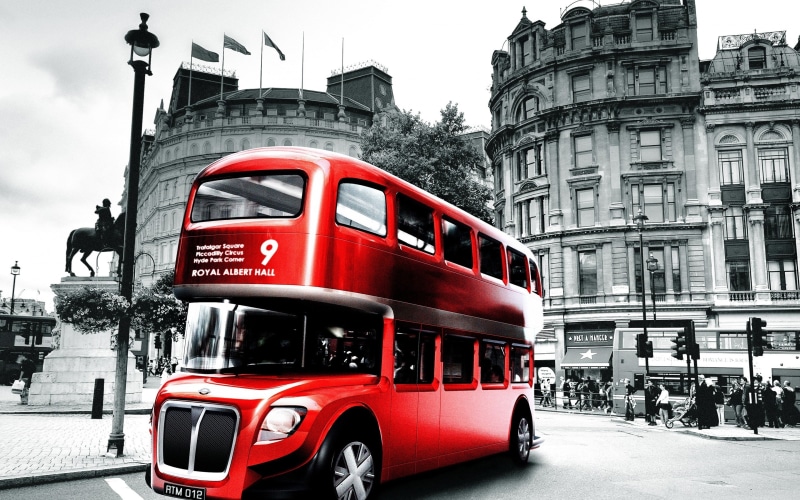 red, design, bus, trafalgar square, protography, 2K, decker, london, london bus, double, selective