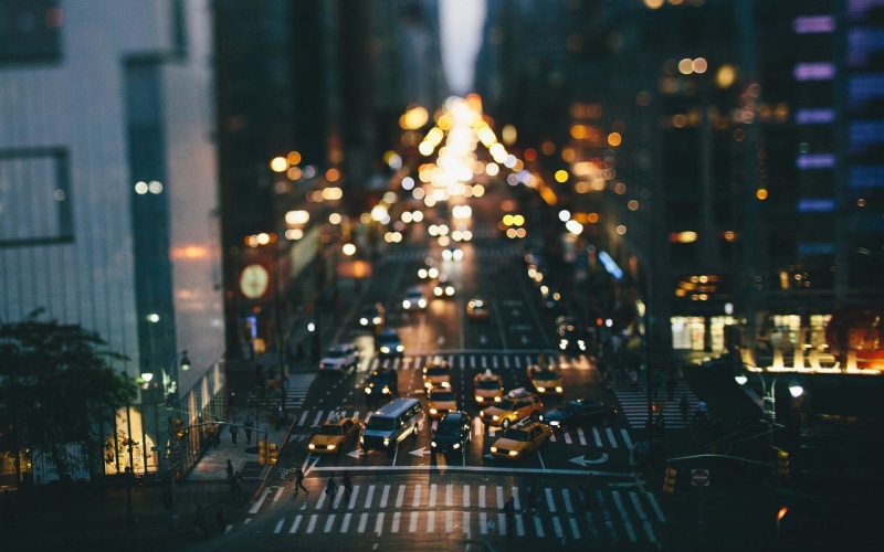 bokeh, cityscape, shift, tilt, buildings, hd, taxi, 720P, street
