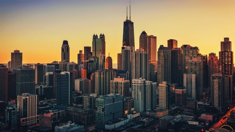 tall - high, Chicago, no people, buildings, spire, architecture, urban skyline, sunset, tower, modern, nature, outdoors, USA, built structure, cityscape