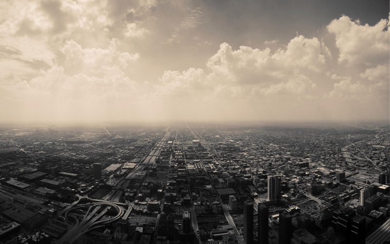 tower, sunset, office Building, 2K, traffic, building Exterior, architecture, high, outdoors, dusk, aerial View, road, no People, town, downtown District