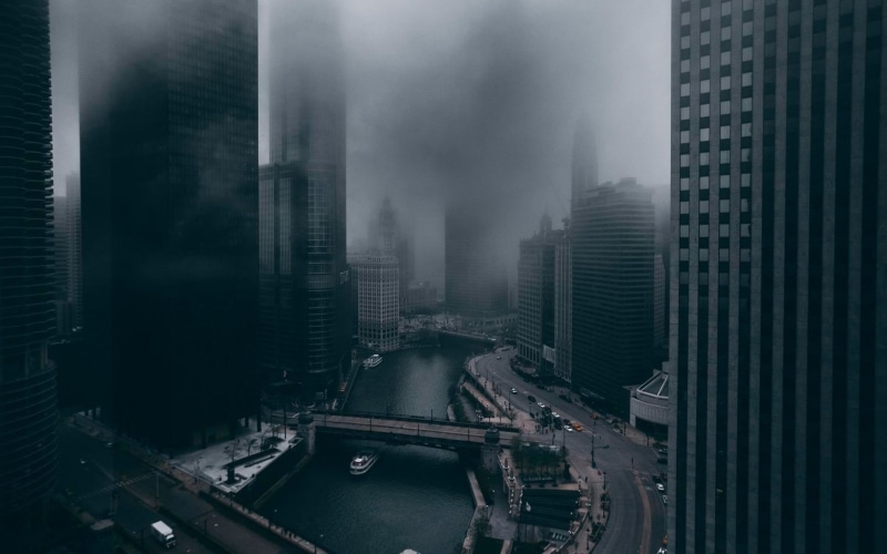 mist, outdoors, skyscraper, rise, travel destinations, gray, residential district, pollution, building, no people, architecture, Chicago, office building exterior