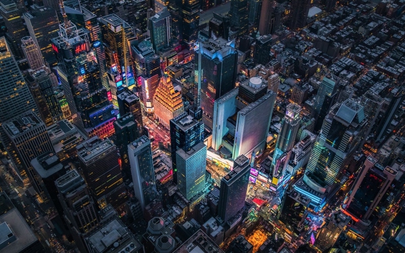 Cities, Manhattan, Skyscraper, Light, Times Square, USA, City, Night, 1080P, New York, Aerial