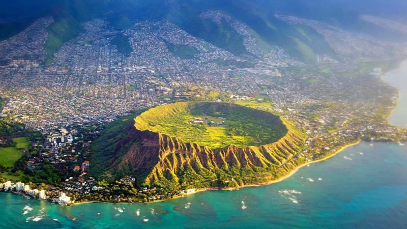 USA, 1080P, crater, Top, Hawaii, brown, green, Diamond, Oahu, View, Head