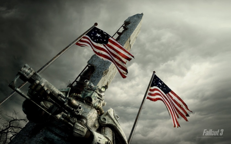 pole, flag, Fallout, usa, 720P, national icon, armed forces, cloud - sky, military, emotion, outdoors, low angle view, no people, independence, pride
