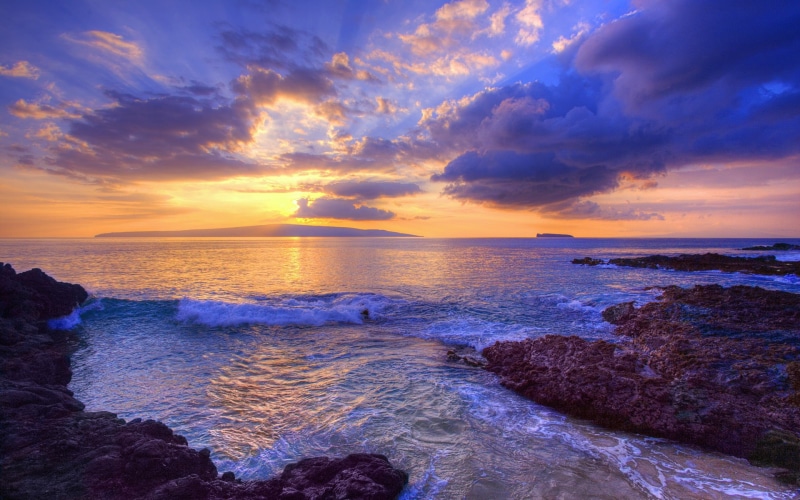 blue, Sunset, Beach, Maui, Hawaii, skies, USA, 1080P, Secret