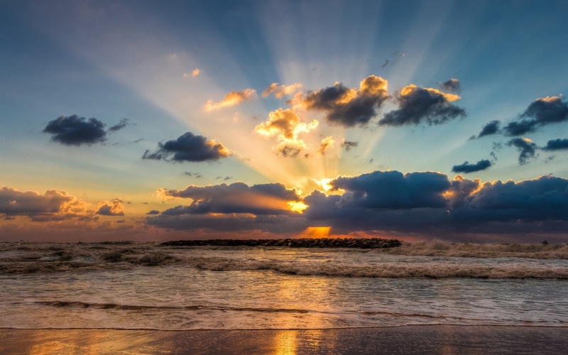 Waves, Clouds, Coast, Sea, Sunset, 1080P