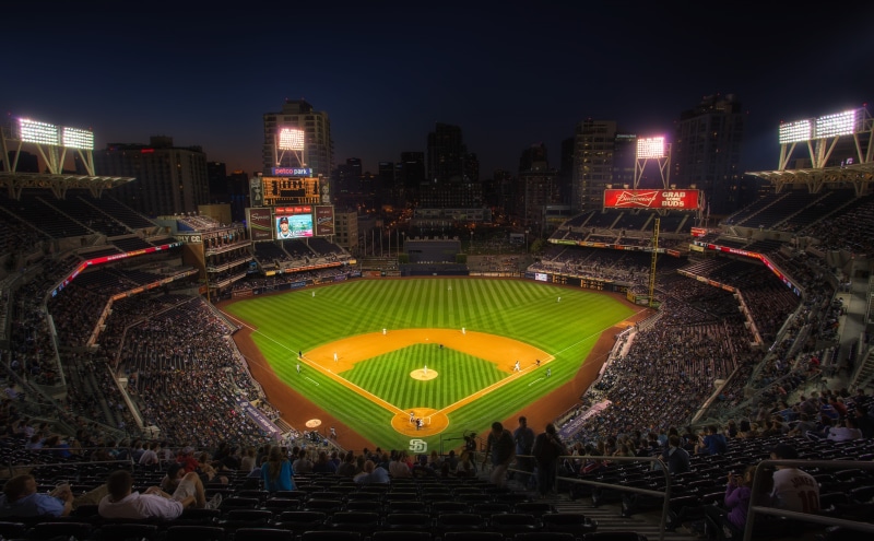 real people, leisure activity, illuminated, Stadium, crowd, sport, green, Night, United States, California, san diego, playing field, 5K, petco, built structure