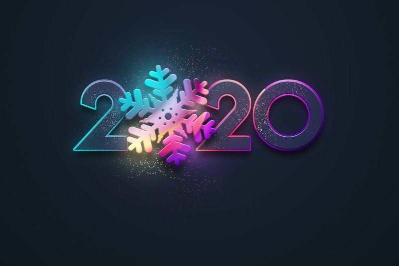 new year, neon, black background, colors, 2020, 5K, happy