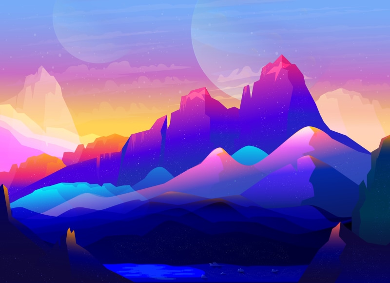 1080P, Rocks, Mountains, Neon, Illustration, Colorful