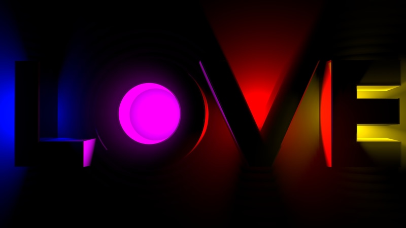 4K, 3D, Valentines Day, Dark background, 4K, Neon sign, Colorful, Neon lights, Love