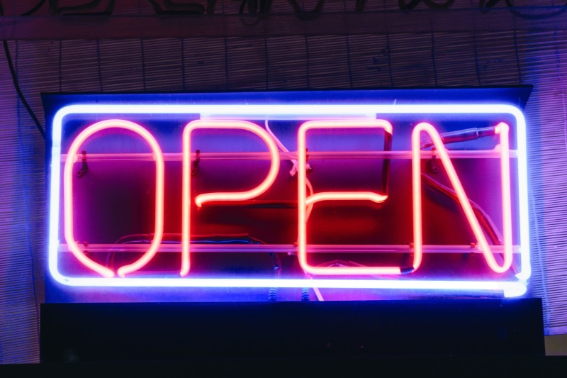 store sign, Sale, night, information, advertisement, consumerism, lighting equipment, Retail, no people, photo, illuminated, commercial sign, open, red