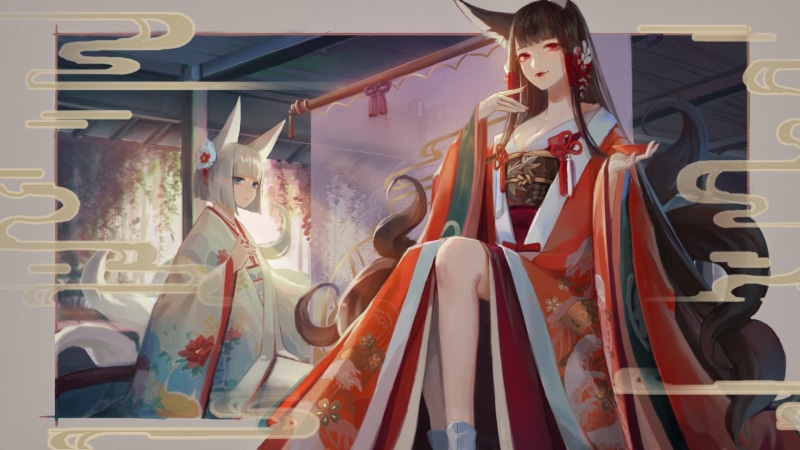 Kaga (Azur Lane), standing, female likeness, leisure activity, men, casual clothing, lifestyles, 1080P, Akagi (Azur Lane), Bilan Hangxian, day, Azur Lane
