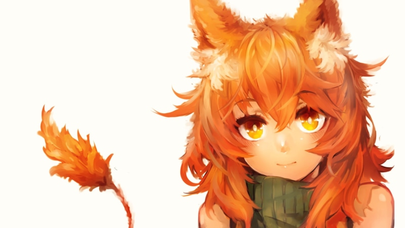 orange, anime, redhead, female, orange eyes, studio shot, animal ears, close-up, plant part, 1080P, cut out, haired, human representation, representation
