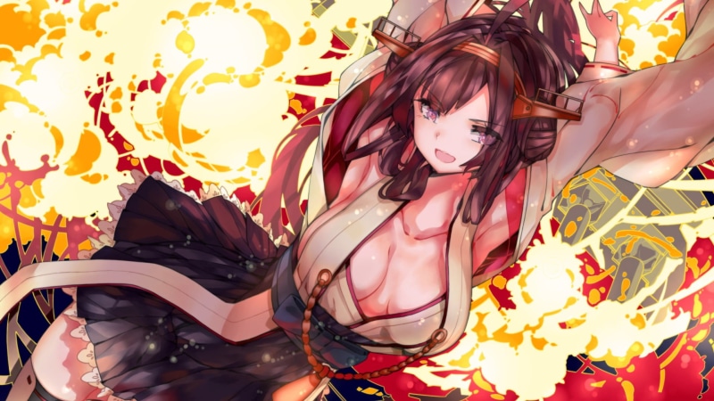 casual clothing, real people, front view, leisure activity, cleavage, manga, hairstyle, portrait, Kongou (KanColle), happiness, young women, art and craft
