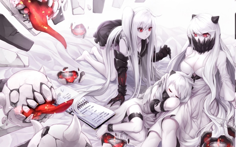 white hair, anime girls, Aircraft Carrier Hime, Northern Ocean Hime, 1080P, Kantai Collection, red eyes