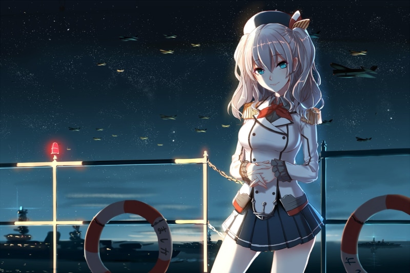 space, technology, nature, creativity, waist up, 720P, illuminated, sky, standing, robot, Kantai Collection, digital composite, women, representation