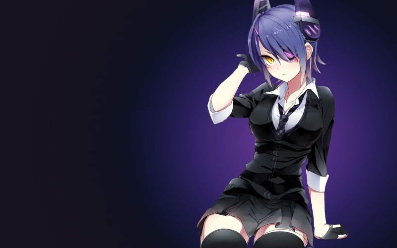 headwear, cyborg, women, robot, helmet, colored background, representation, anime, Tenryuu (KanColle), studio shot, young adult, illuminated, technology