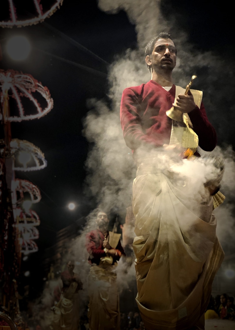 dashashwamedhghat, illuminated, person, holding, human, three quarter length, eveningprayer, costume, north, 2K, varanasi, clothing, ceremony, celebration