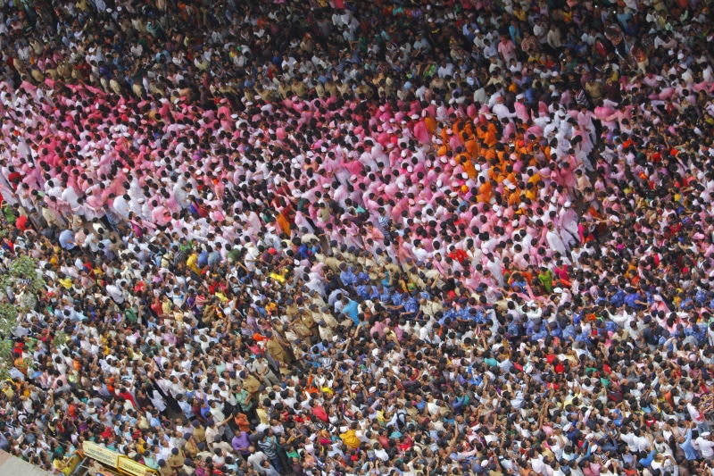 high angle view, culture, in fest, hinduism, outdoors, full frame, stadium, ganapati, excitement, architecture, india, crowd, day, god, group, group of people