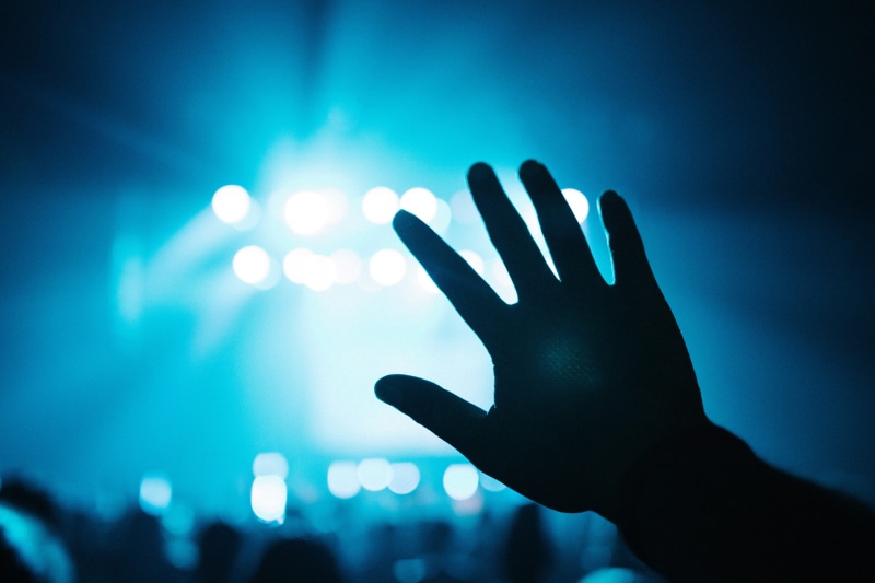 live Event, 4K, spotlight, rock Music, human Arm, raising, clapping, popular Music Concert, entertainment, party, stage - Performance Space, celebration