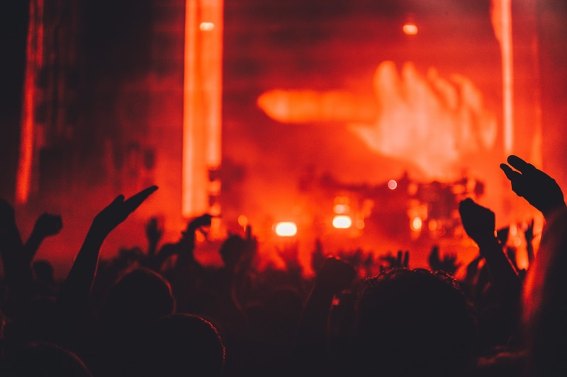 festival, wireless technology, performance, night, party, celebration, stage - Performance Space, excitement, men, enjoyment, fan - Enthusiast, photo, arms raised
