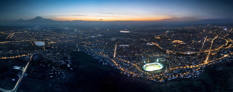 hayk, City, illuminated, Dual, b, aerial view, building, city life, panorama, landscape, dusk, mountain, architecture, Lights, haykb, yerevan, 8K, Evening