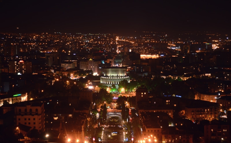 outdoors, aerial, city life, travel destinations, nightlife, illuminated, cityscape, nature, lighting equipment, building, beautiful, light, armenia, skyscraper